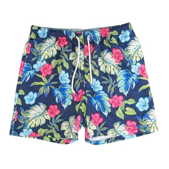 Tommy Bahama Swim Trunks L Navy Blue Floral Hawaiian Board Shorts Tropical - Picture 2 of 9